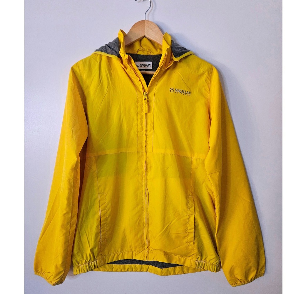Magellan Outdoors Youth XL (Fits Women's S/M) Yellow Full Zip Hooded Windbreaker